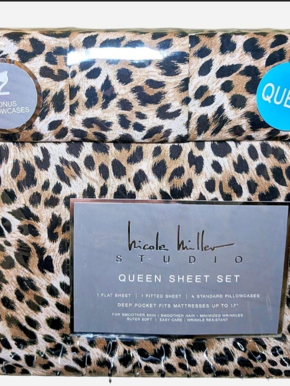 Nicole Miller Leopard Print Queen Sheet Set - Brown, Black